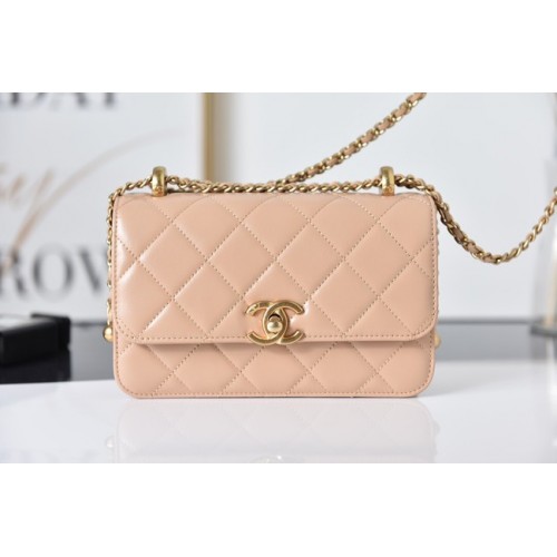 Geantă de umăr mini Chanel Flap Lambskin AS2615 roz