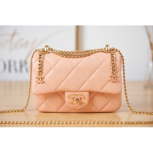 Geantă de umăr mini Chanel Flap Lambskin AS3113 roz