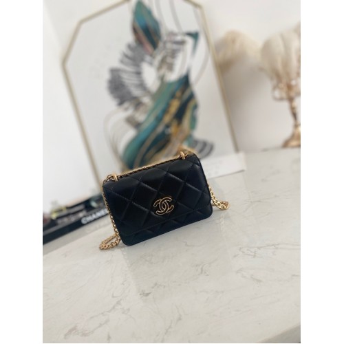 Geantă de umăr mică Chanel Flap Lambskin 81185 neagră