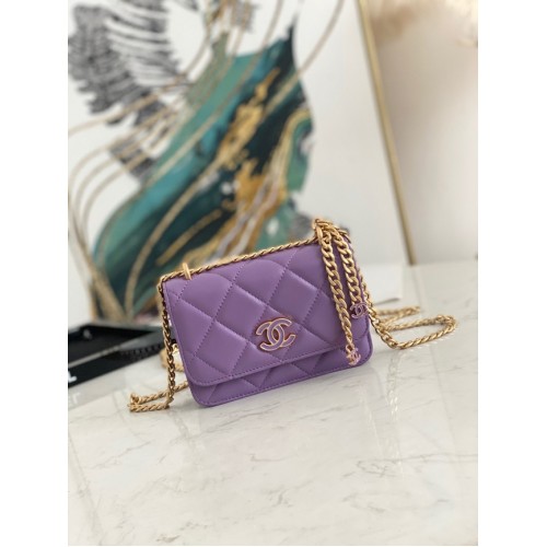 Geantă de umăr mică Chanel Flap Lambskin 81185 violet