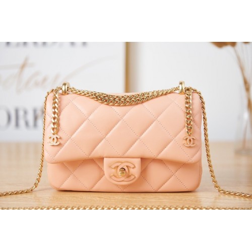 Geantă de umăr mică Chanel Flap Lambskin AS3114 roz