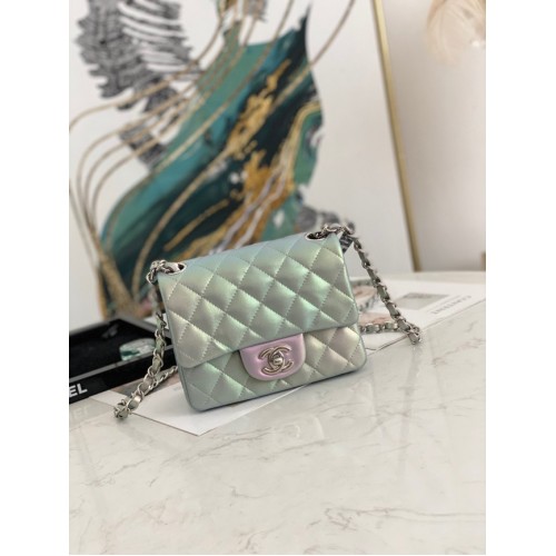 Geantă de umăr Chanel Flap Mirage din piele de miel AS1115 albastru deschis