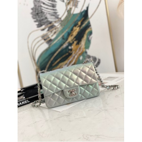 Geantă de umăr Chanel Flap Mirage din piele de miel AS1116 albastru deschis