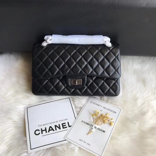 Geantă Chanel Flap Original Cowhide Leather 30225 lanț argintiu negru