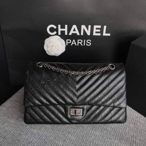 Geantă Chanel Flap Original Cowhide Leather 30225 lanț argintiu negru