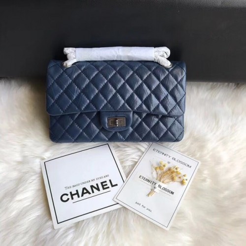Geantă Chanel Flap Original Cowhide Leather 30225 lanț albastru argintiu