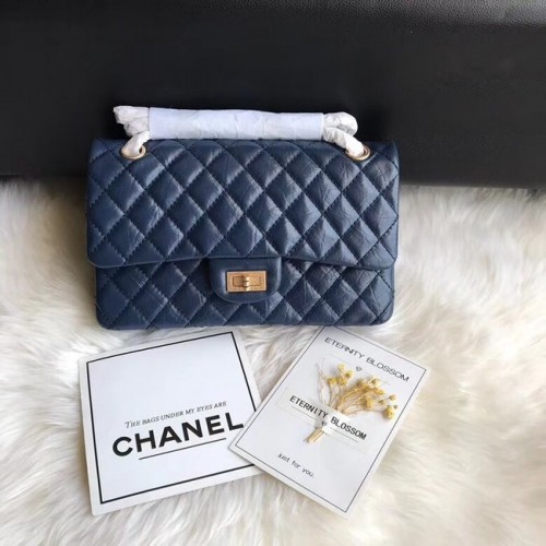 Lanț Chanel Flap Original Cowhide Leather 30225 din aur albastru