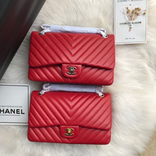 Geantă de umăr Chanel Flap Original din piele de miel 1112V roșie