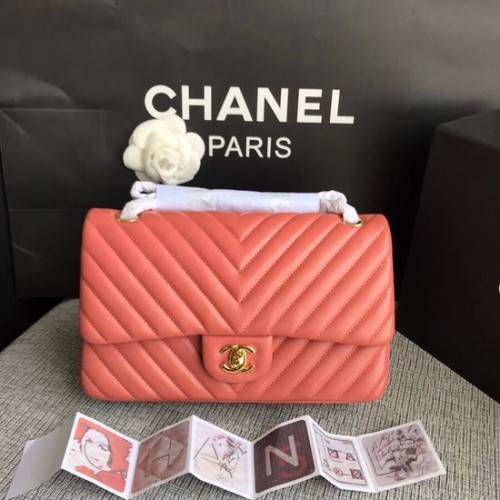 Geantă de umăr Chanel Flap Original Lambskin Leather 1112V lanț de aur roșu pepene verde