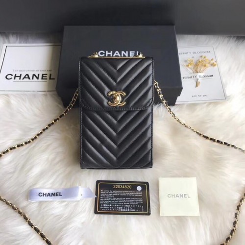 Geantă telefon mobil Chanel Flap Original 55698 neagră