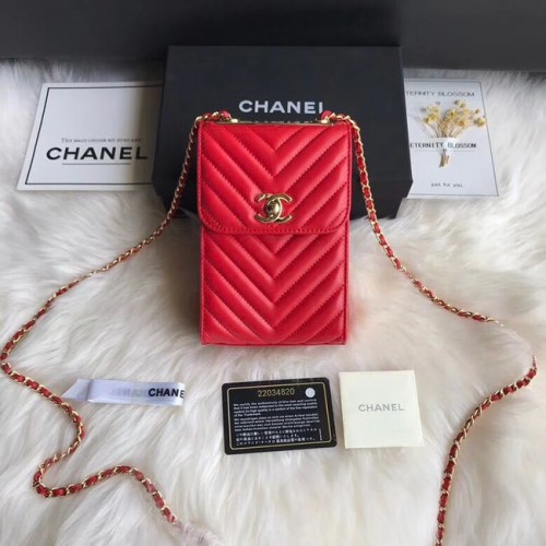 Geantă telefon mobil Chanel Flap Original 55698 roșie