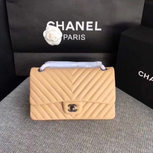 Geantă de umăr Chanel Flap Apricot Original Sheepskin Leather CF1112V Argintiu