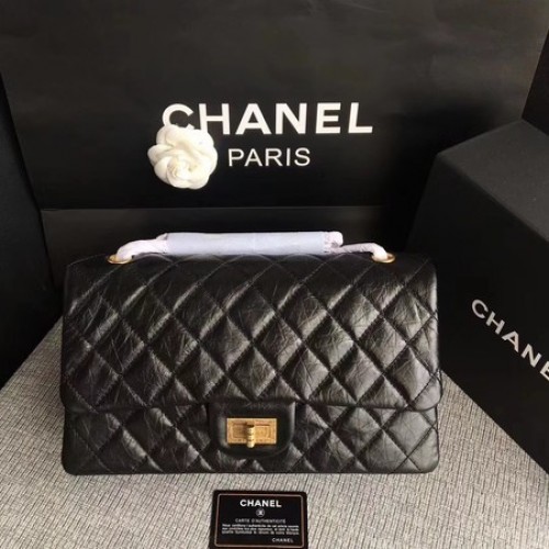 Geantă de umăr Chanel Flap, neagră, din piele de vițel originală, 277, aurie