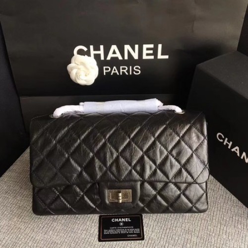 Geantă de umăr Chanel Flap, neagră, din piele de vițel originală, 277 argintie