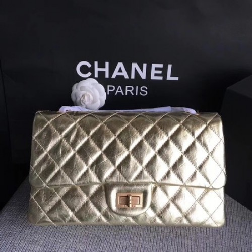 Geantă de umăr Chanel Flap din piele de vițel originală aurie 277 auriu