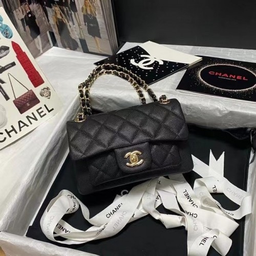 Geantă de umăr Chanel Flap din piele de vițel granulată AS9960 neagră