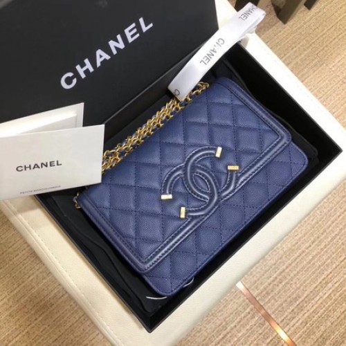 Geantă de umăr Chanel Flap Original Caviar Leather 5698 albastră
