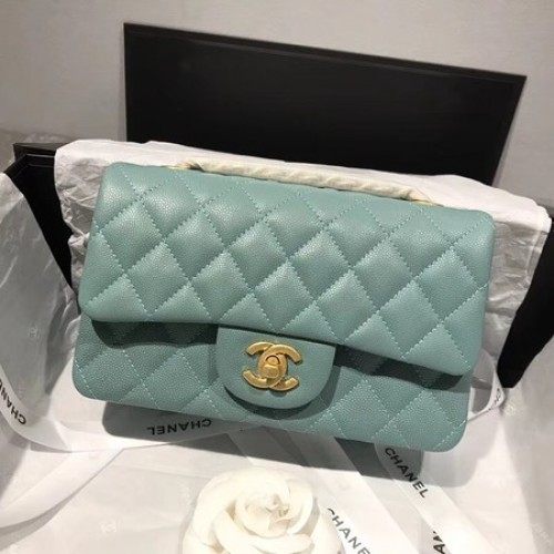 Geantă de umăr Chanel Flap Original Caviar Leather CF1116 verde deschis