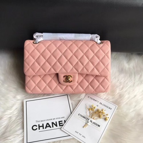 Geantă de umăr Chanel Flap, piele de cerb originală A1112, lanț de aur roz