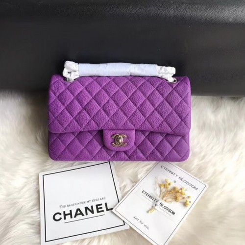 Geantă de umăr Chanel Flap, piele originală de cerb A1112, lanț argintiu violet