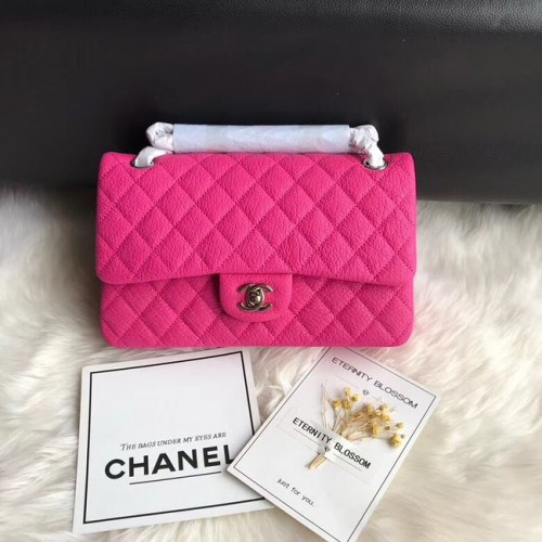Geantă de umăr Chanel Flap, piele originală de cerb A1112, lanț argintiu roz