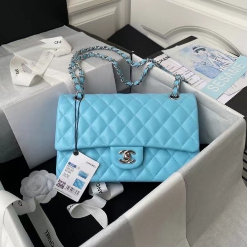 Geantă de umăr Chanel Flap Original din piele 1112 albastru deschis