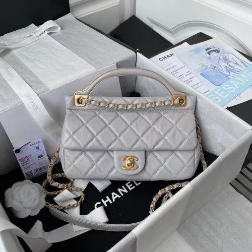Geantă de umăr Chanel cu clapă, piele originală AS2438 gri
