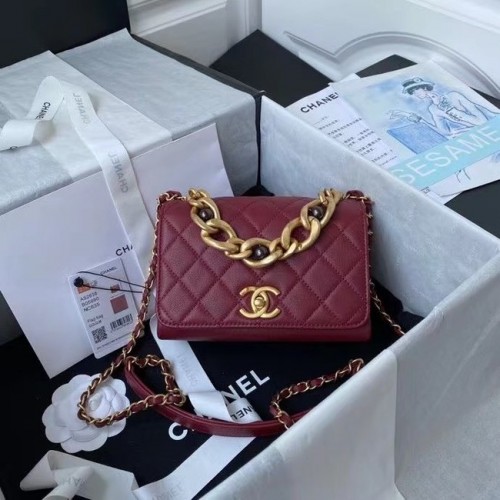 Geantă de umăr Chanel cu clapă, piele originală AS2638 Vișiniu