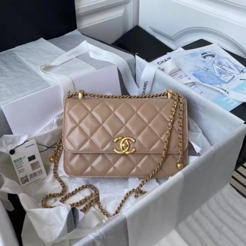 Geantă de umăr Chanel Flap din piele originală AS2649 Caisă