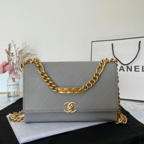Geantă de umăr Chanel cu clapă, piele originală AS2764 gri