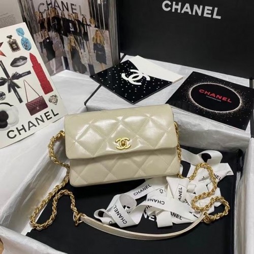 Geantă de umăr Chanel cu clapă, piele originală AS9957 bej