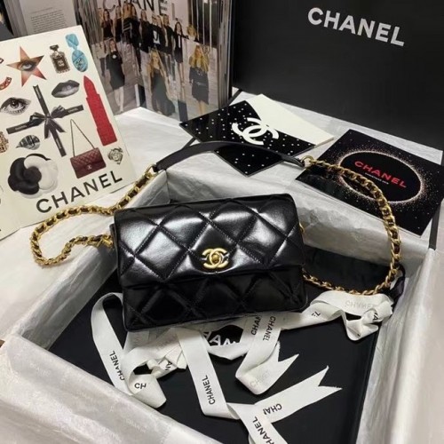 Geantă de umăr Chanel cu clapă, piele originală AS9957 neagră