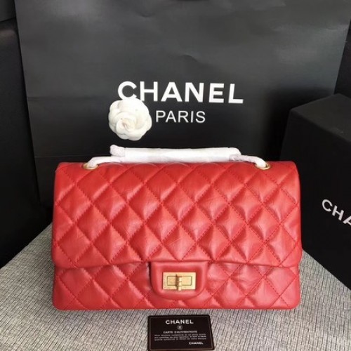 Geantă de umăr Chanel Flap, roșie, din piele de vițel originală, 277, aurie