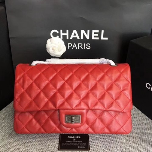 Geantă de umăr Chanel Flap, piele de vițel originală, roșie, 277, argintie