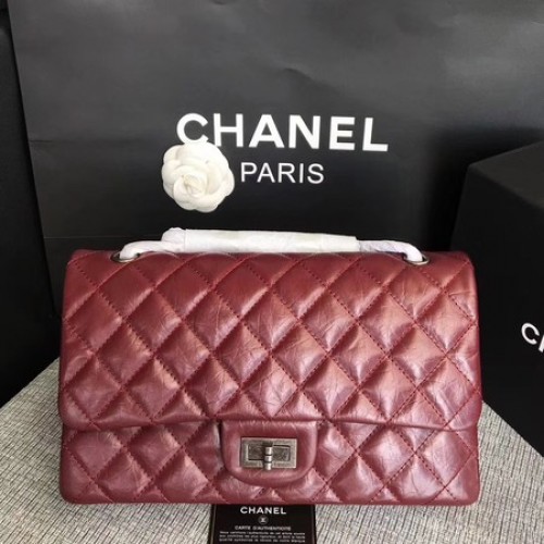 Geantă de umăr Chanel Flap Wine Original Calfskin Leather 277 Silver