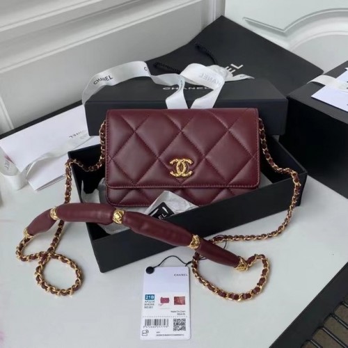 Geantă de umăr Chanel mini cu clapă, piele originală AS2755 Vișiniu