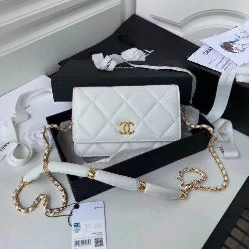 Geantă de umăr Chanel cu clapă mini din piele originală AS2755 albă