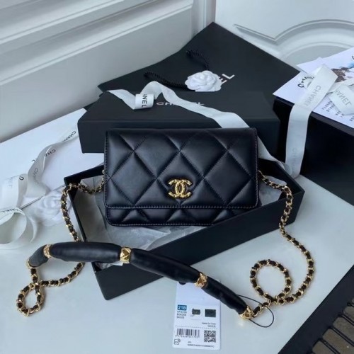 Geantă de umăr Chanel mini cu clapă, piele originală AS2755 neagră