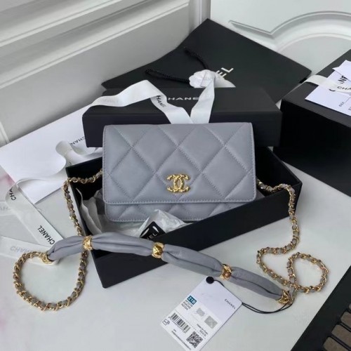Geantă de umăr Chanel cu clapă mini din piele originală AS2755 gri