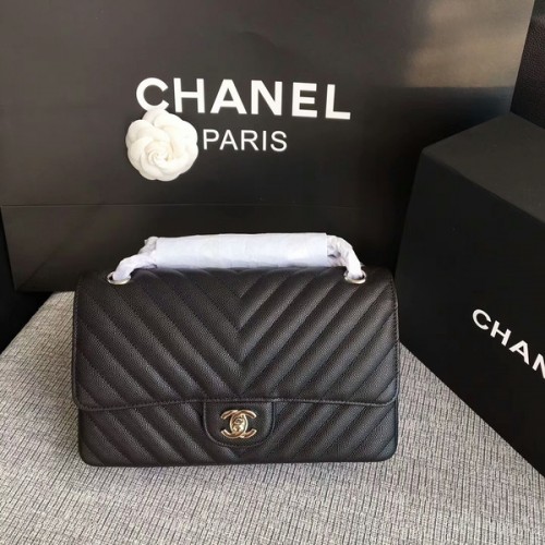Genți de umăr Chanel Flap, piele de vițel originală neagră CF1112 argintii