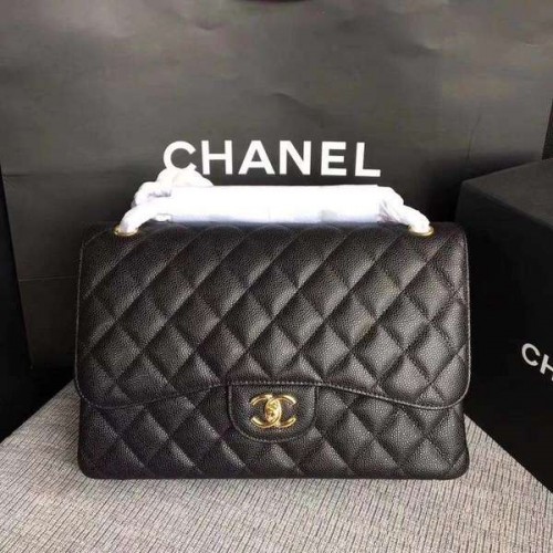 Genți de umăr Chanel Flap, piele de vițel originală neagră CF1113 auriu