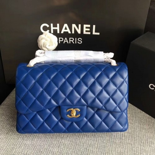 Genți de umăr Chanel Flap din piele de miel albastră CF1113 Glow
