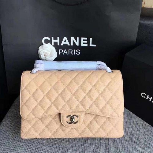 Genți de umăr Chanel Flap Camel Original din piele de vițel CF1113 argintiu