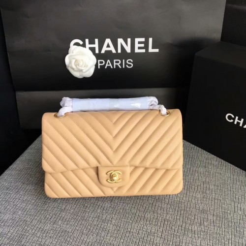 Genți de umăr Chanel cu clapă, piele de oaie originală Camel CF1112 auriu