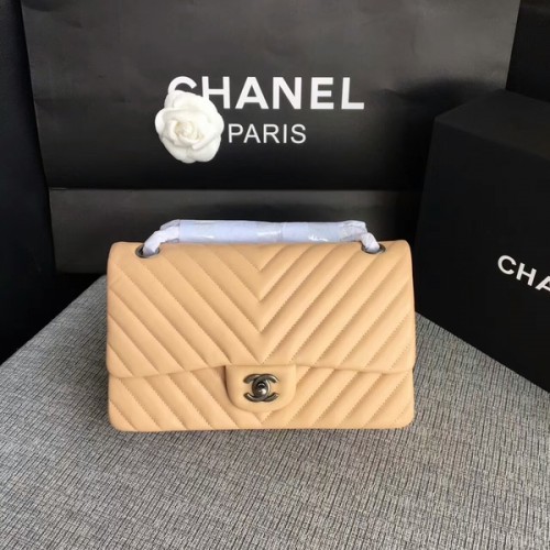 Genți de umăr Chanel cu clapă, piele de oaie originală Camel CF1112 argintii