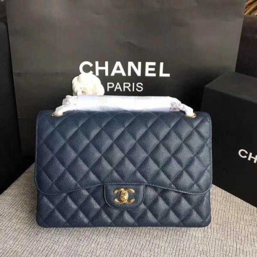 Genți de umăr Chanel Flap, piele de vițel originală, albastru închis, CF1113, auriu