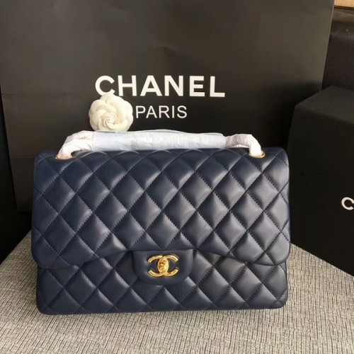 Genți de umăr Chanel Flap, piele de miel originală, albastru închis CF1113 Glow