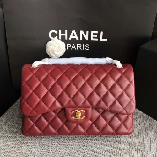 Genți de umăr Chanel Flap, piele de miel originală, roșu închis CF1113 Glod