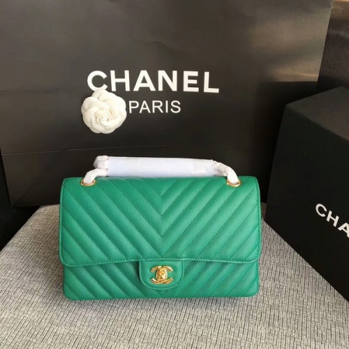 Genți de umăr Chanel Flap din piele de vițel originală verde CF1112 auriu