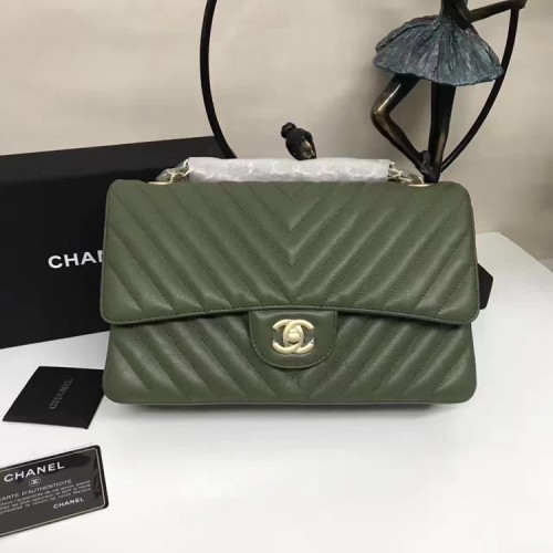 Genți de umăr Chanel Flap din piele de oaie verde A1112 Glod